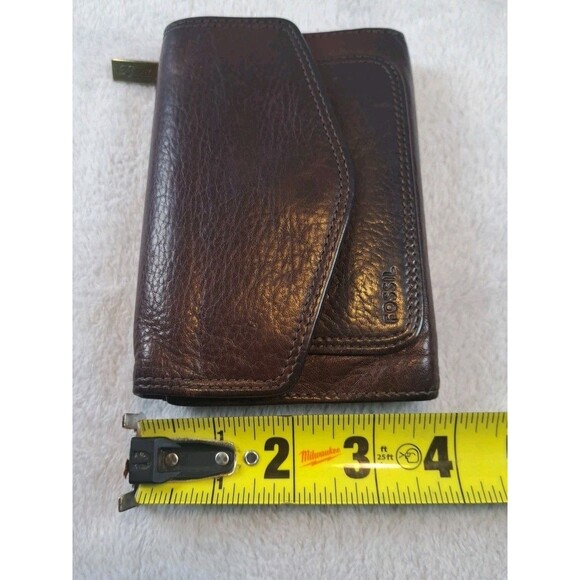 Fossil Wallet Brown Pebbled Leather Tri-Fold ID CC Slots Zip Coin Pockets Womans - Picture 11 of 13